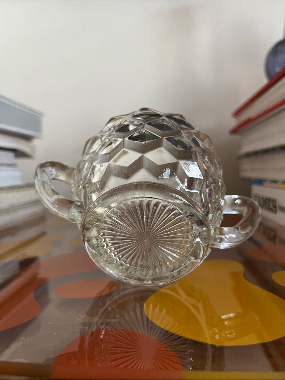 Fostoria American Patern Cubist Depression Open SUGAR Bowl Cube Pattern Vintage